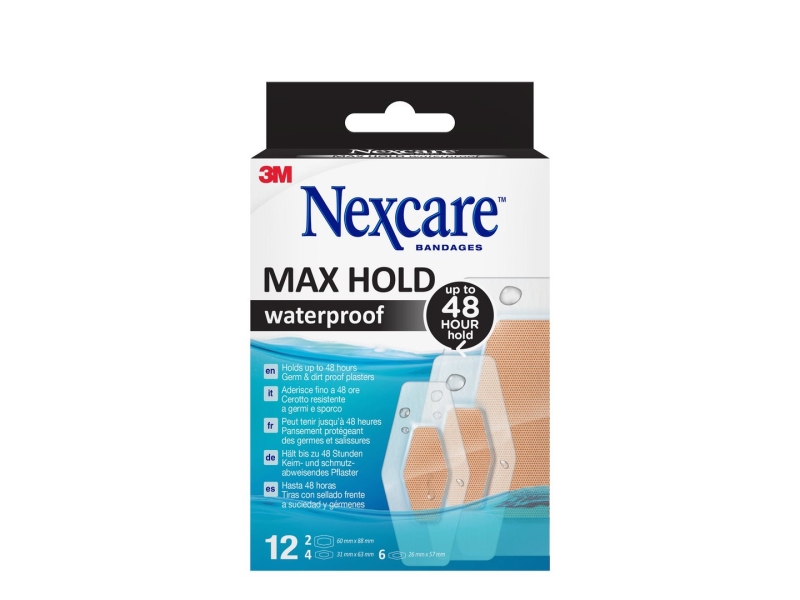 3M NEXCARE Max Hold waterproof 3 tailles 12 pièces