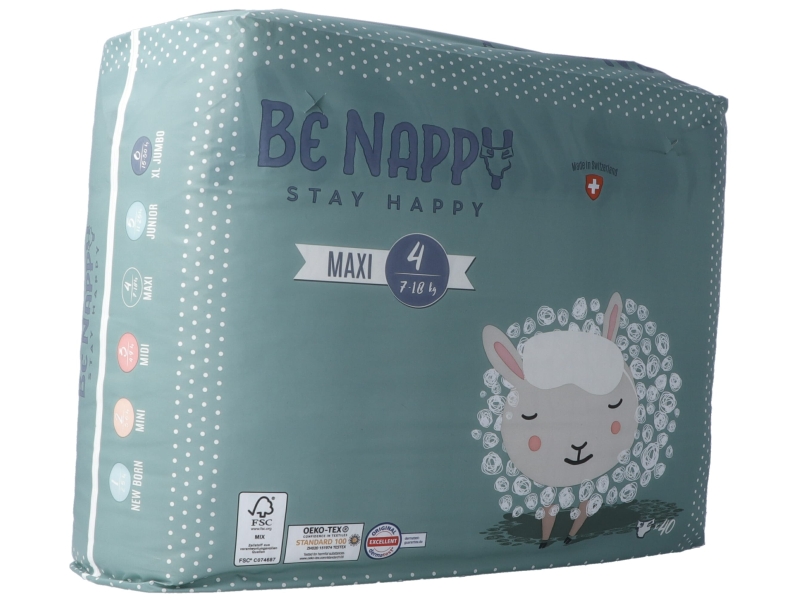 BE NAPPY Couche taille 4, 18 kg maxi 40 pièces