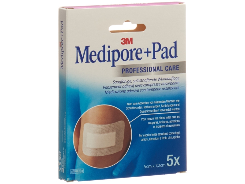 3M MEDIPORE + Pad 5 x 7,2 cm compresse 2,8 x 3,8 cm 5 pièces