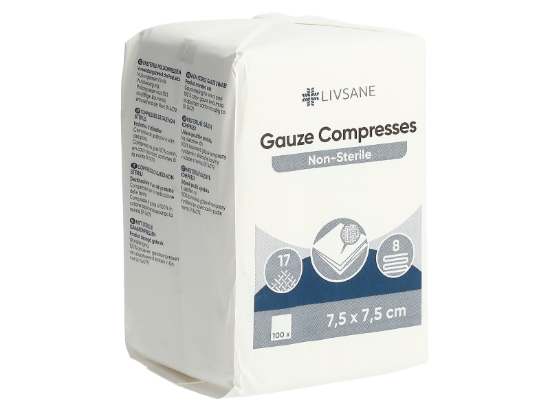 LIVSANE COMPRESSES GAZE 7.5X7.5CM NON ST 100 PCE